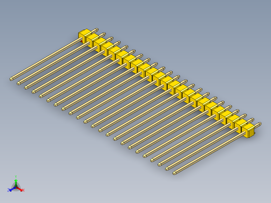 彩色公头100mil（2.54mm）系列-DS1021_yellow_1x23p_100mil_Type43_rev1.0主视图
