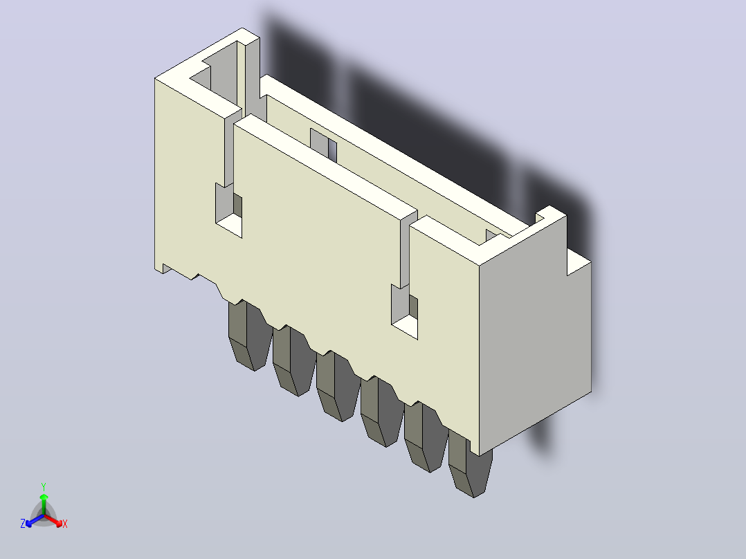 短款型直插头JST connector 1x6  P1.25mm thru hole wafer A2正等轴测图