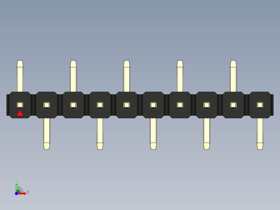 彩色公排针 100mil 2.54mm 系列-DS1022_black_10p_100mil_Type_SMT_R1_rev1.0前视图