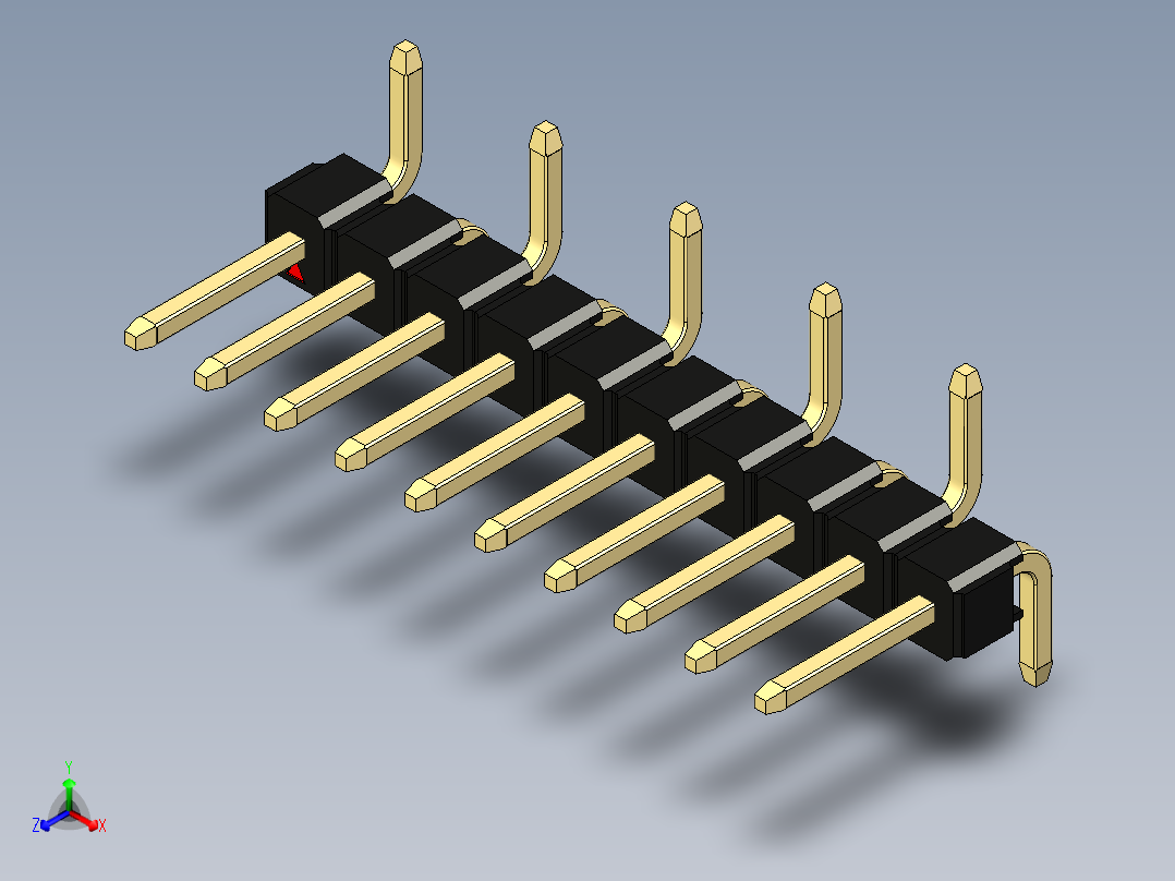 彩色公排针 100mil 2.54mm 系列-DS1022_black_10p_100mil_Type_SMT_R1_rev1.0正等轴测图