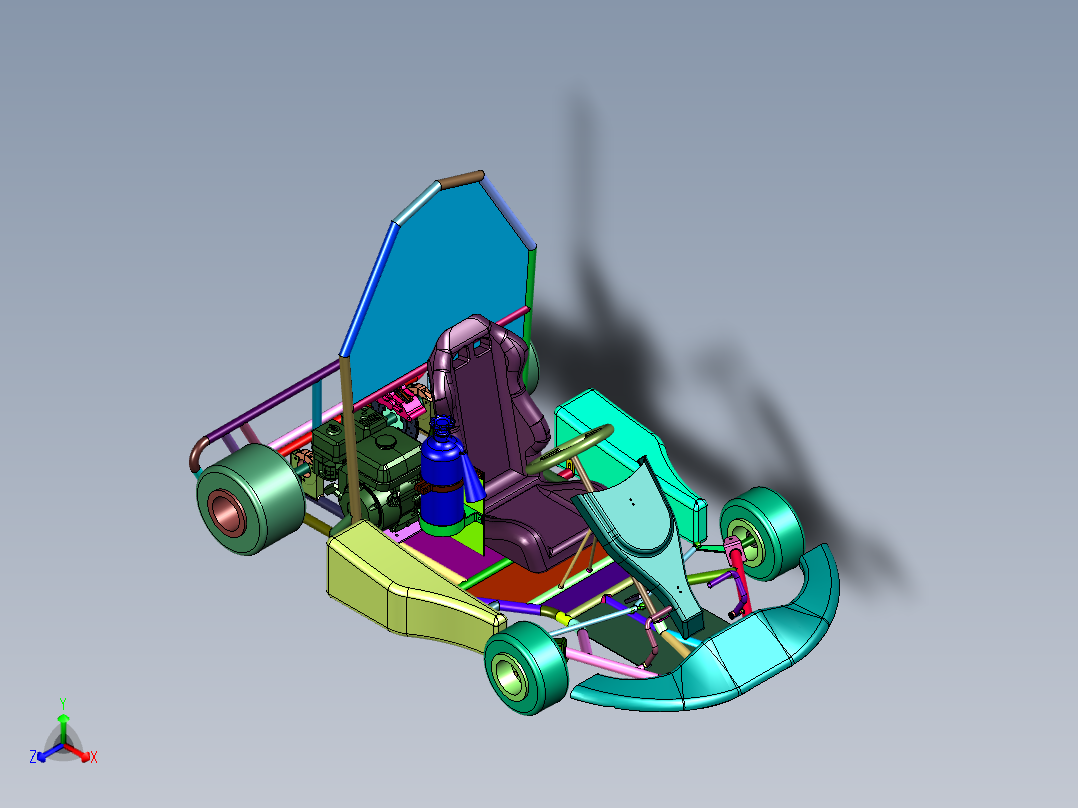 单人汽油赛道卡丁车正等轴测图