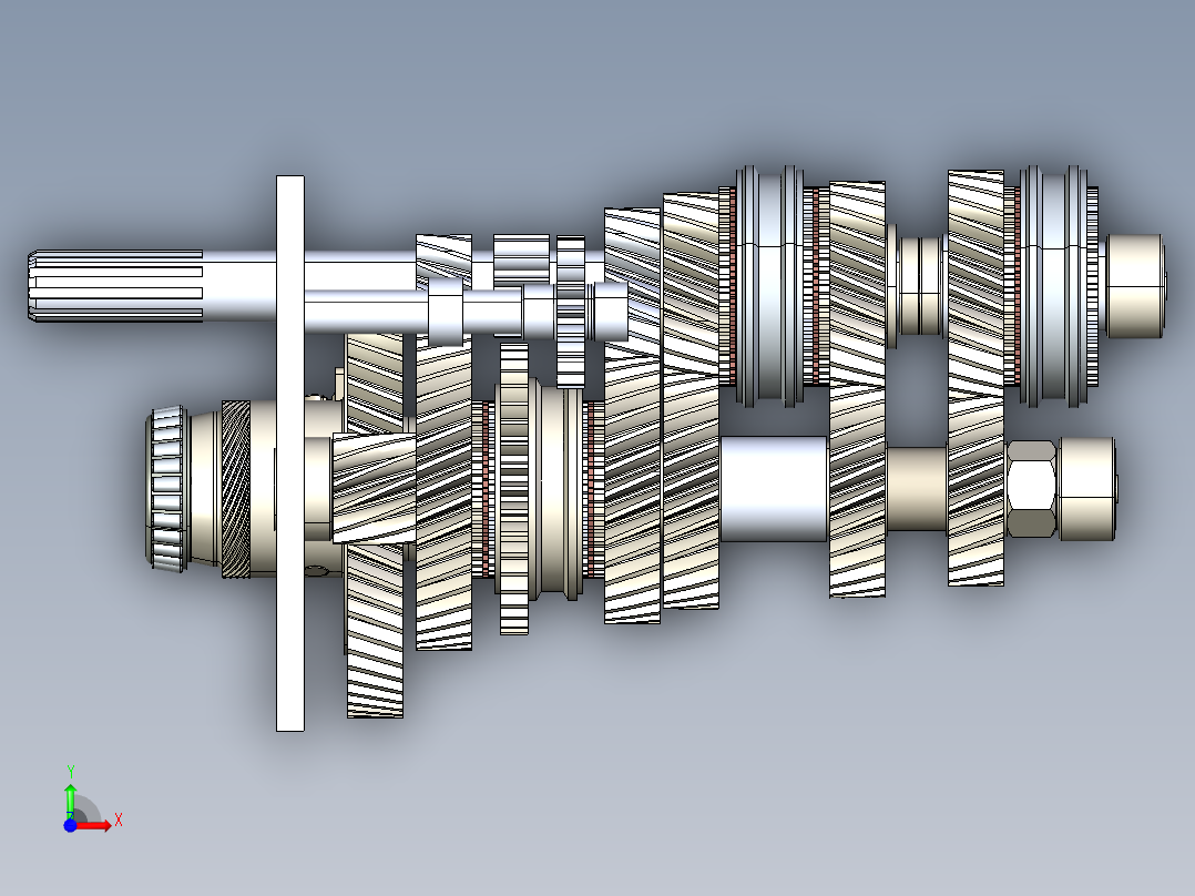 Gearbox Caja 5档变速箱齿轮结构3D图纸 STEP IGS格式前视图