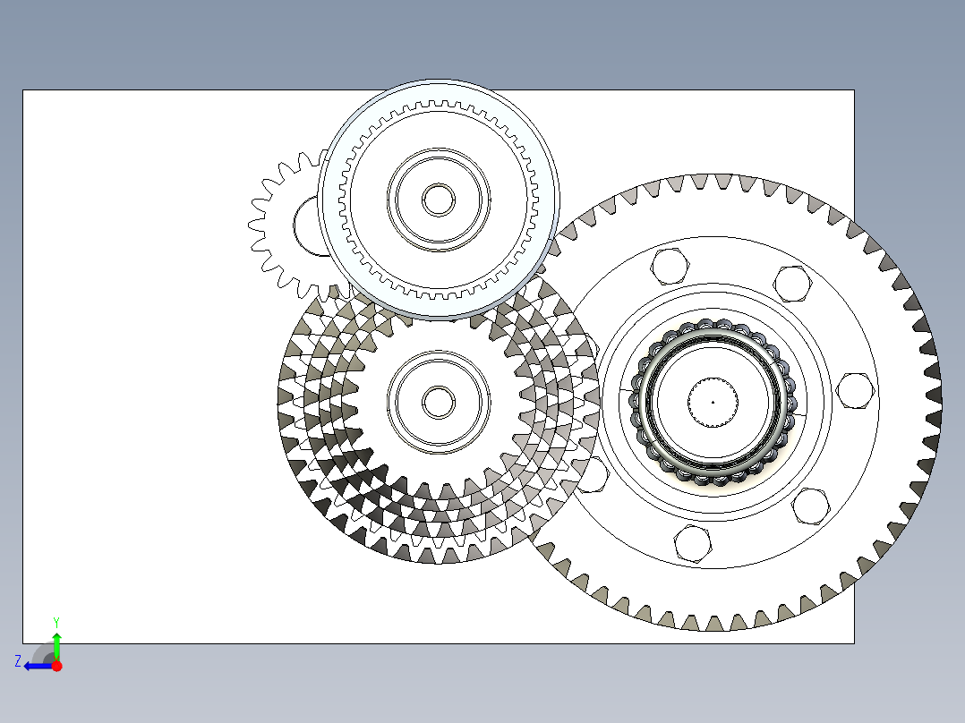 Gearbox Caja 5档变速箱齿轮结构3D图纸 STEP IGS格式右视图