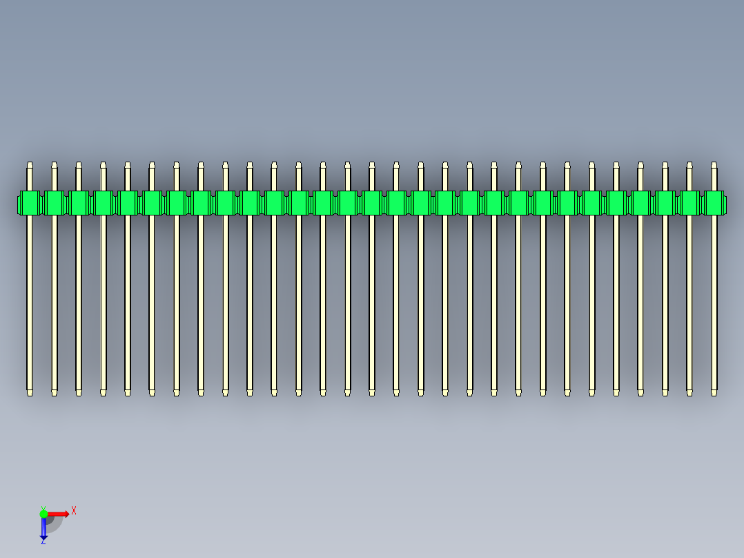 彩色公头100mil（2.54mm）系列-DS1021_green_1x29p_100mil_Type19_rev1.0俯视图