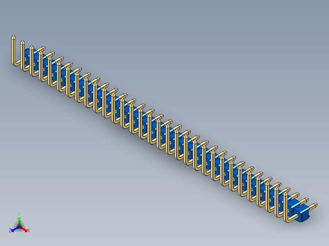 彩色公排针 100mil 2.54mm 系列-DS1022_blue_31p_100mil_TypeU_rev1.0正等轴测图