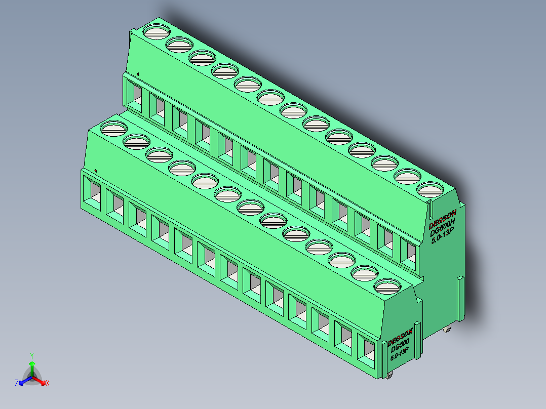 DEGSON DG500 系列 5.05.087.62mm 接线端子-DG500A-5.0-26P-14-00AH正等轴测图