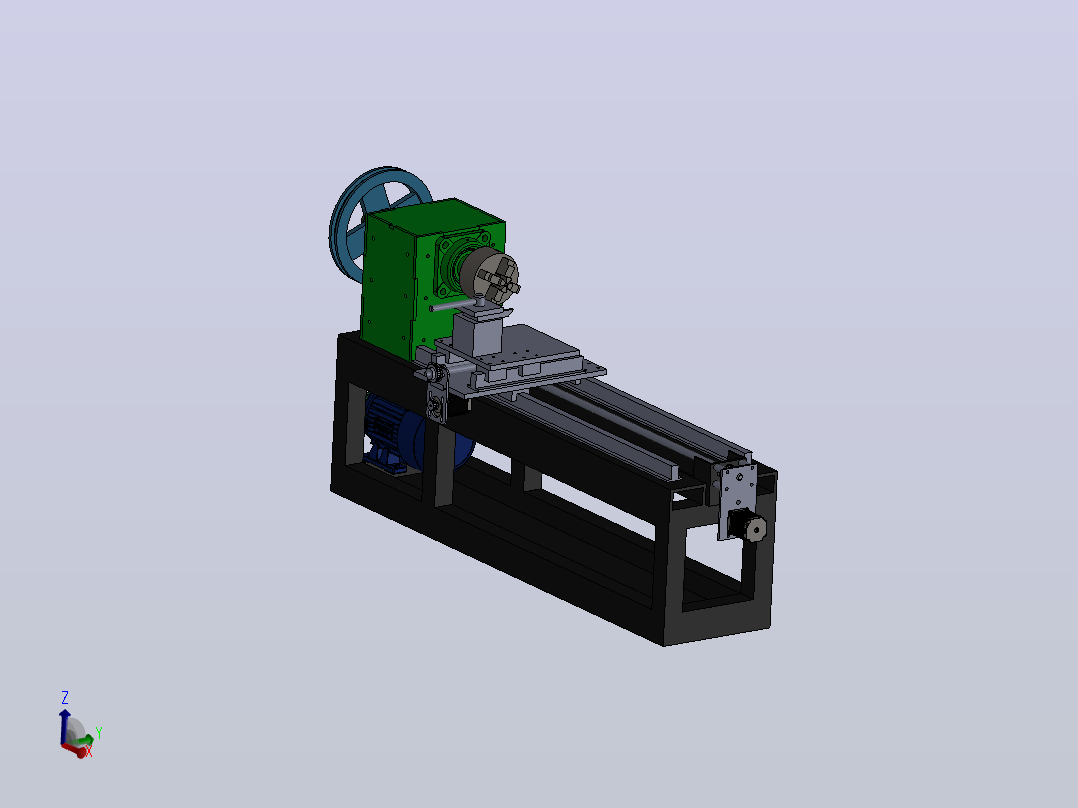 数控车床v1有4个刀具，主轴功率2.2kw，工作面积250x1000mm主视图