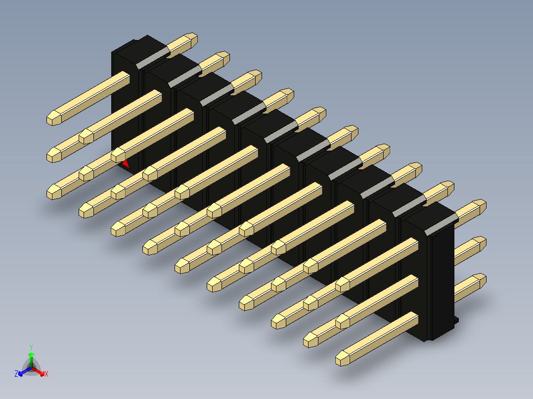 彩色公头100mil（2.54mm）系列-DS1021_black_3x10p_100mil_Type1_rev1.0正等轴测图
