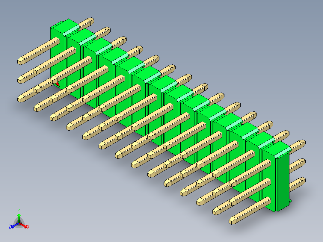 彩色公头100mil（2.54mm）系列-DS1021_green_3x14p_100mil_Type1_rev1.0主视图