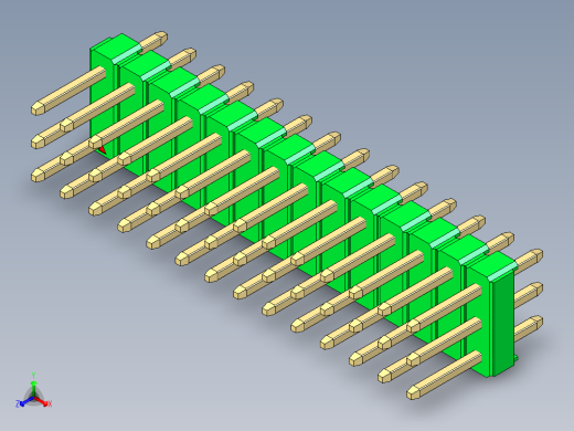 彩色公头100mil（2.54mm）系列-DS1021_green_3x14p_100mil_Type1_rev1.0正等轴测缩略图
