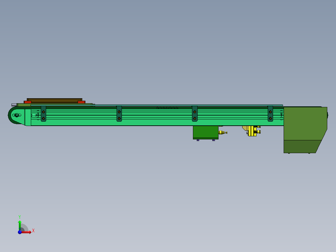 托盘传送定位与挡块机构前视图