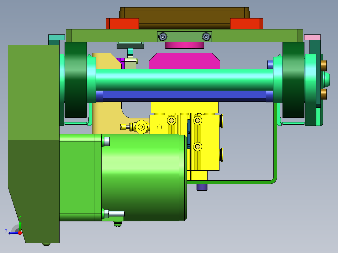 托盘传送定位与挡块机构右视图