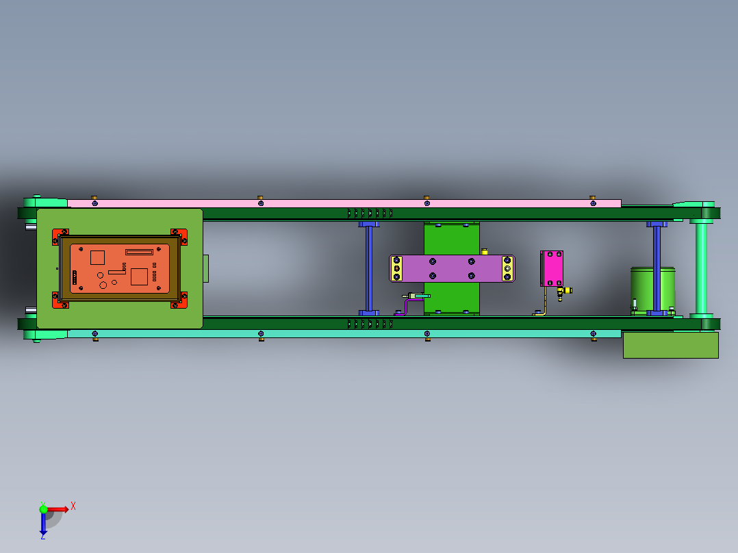 托盘传送定位与挡块机构俯视图
