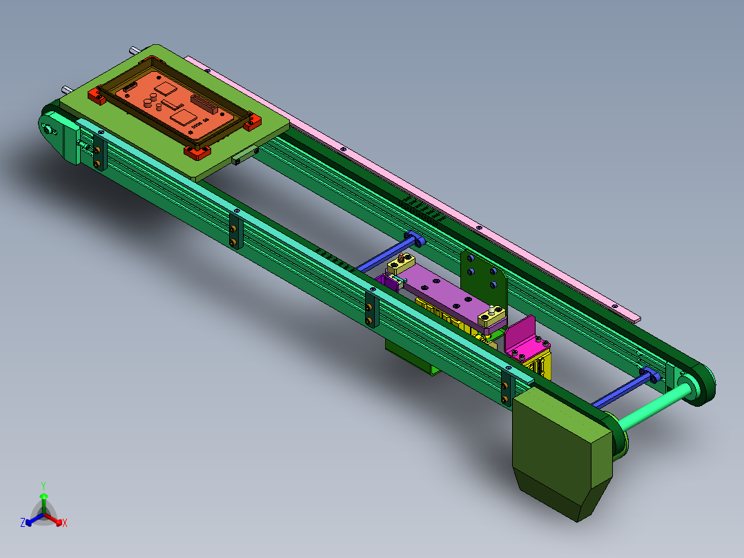 托盘传送定位与挡块机构正等轴测图