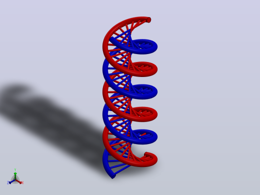 该 3D 模型代表受 DNA 分子几何形状启发的双螺旋结构。正等轴测缩略图