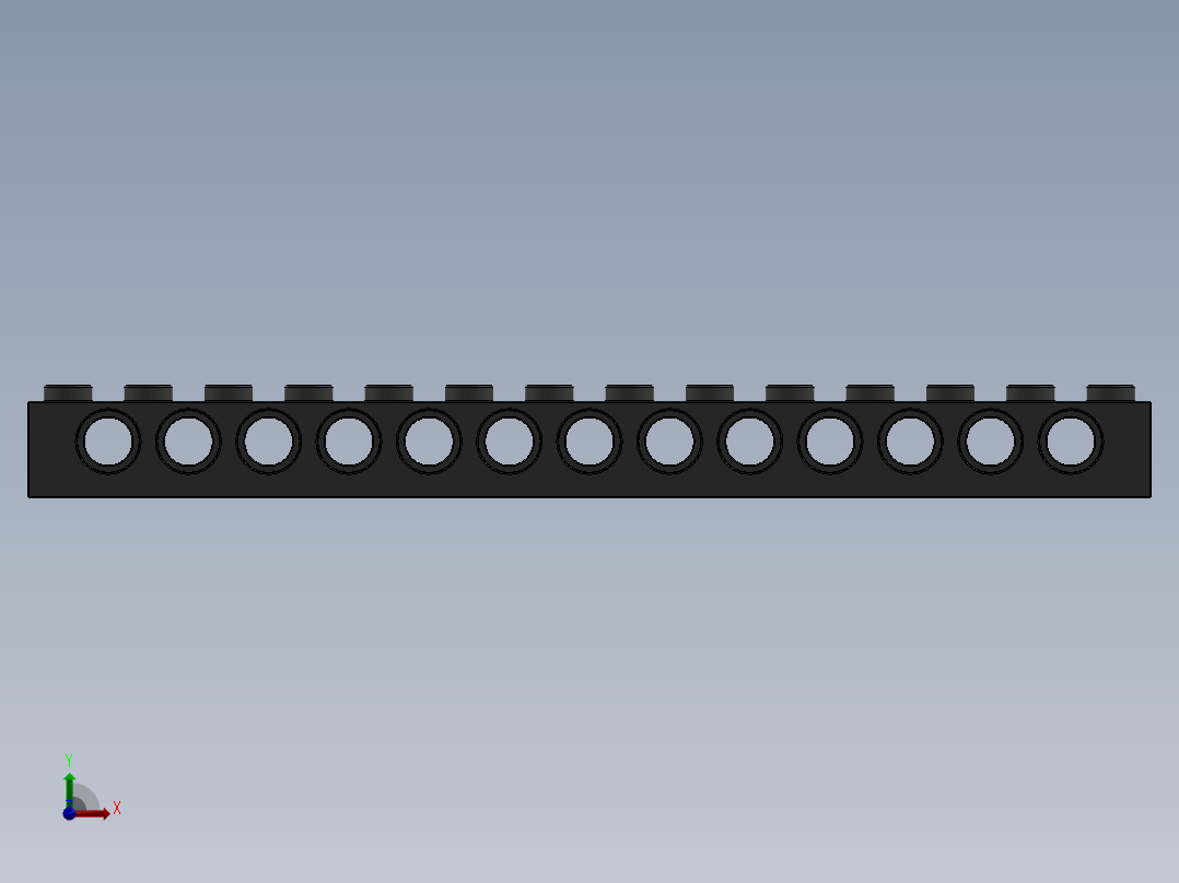 乐高机械组积木（横梁）-4124041 - 32018 Old Dark Grey Technic Brick 1 x 14 with Holes前视图