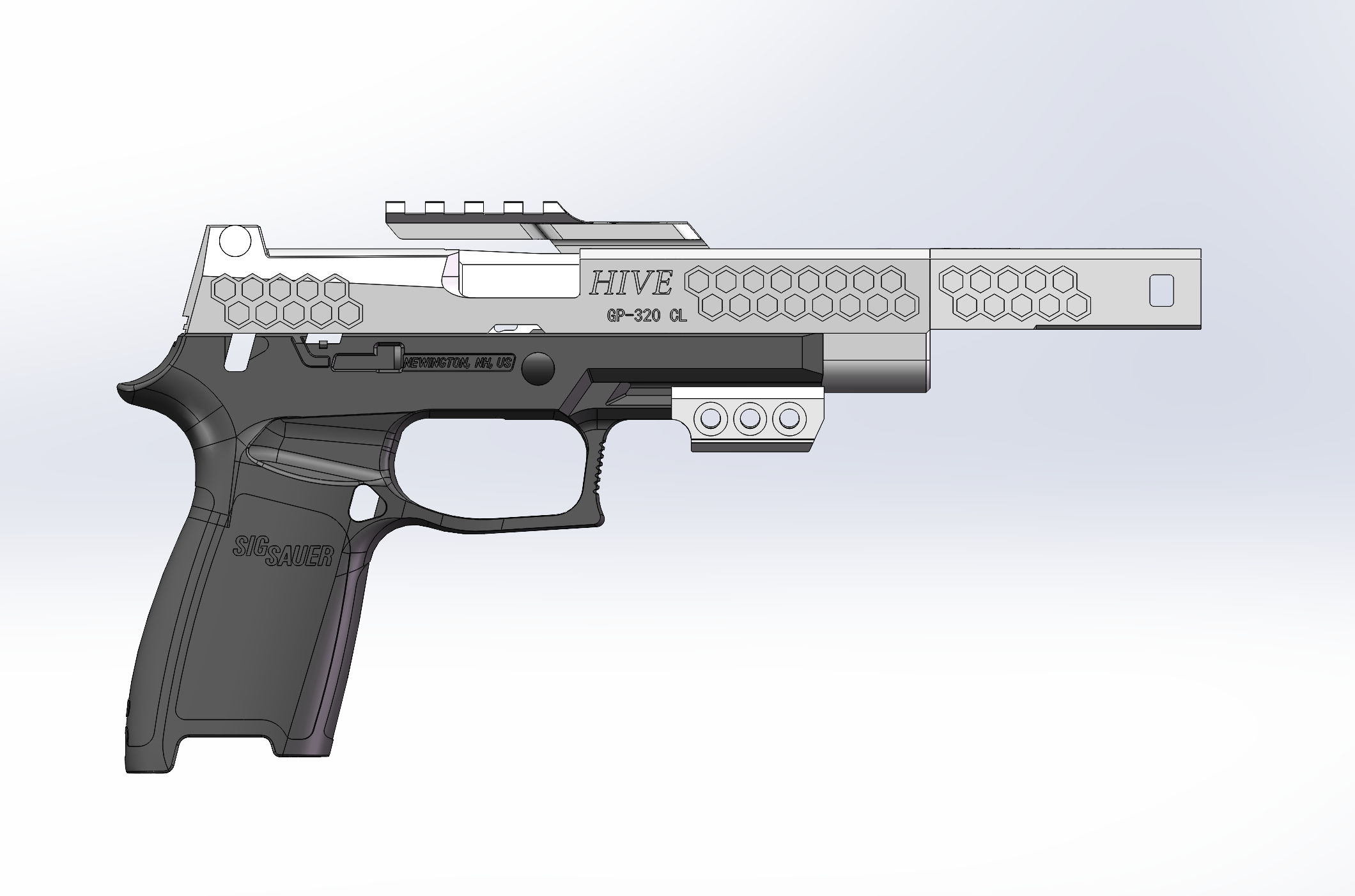 VFC P320 IPSC 包括滑套、枪管、制动器和瞄准镜安装座。四种不同款式供 X5 和 M17 使用。