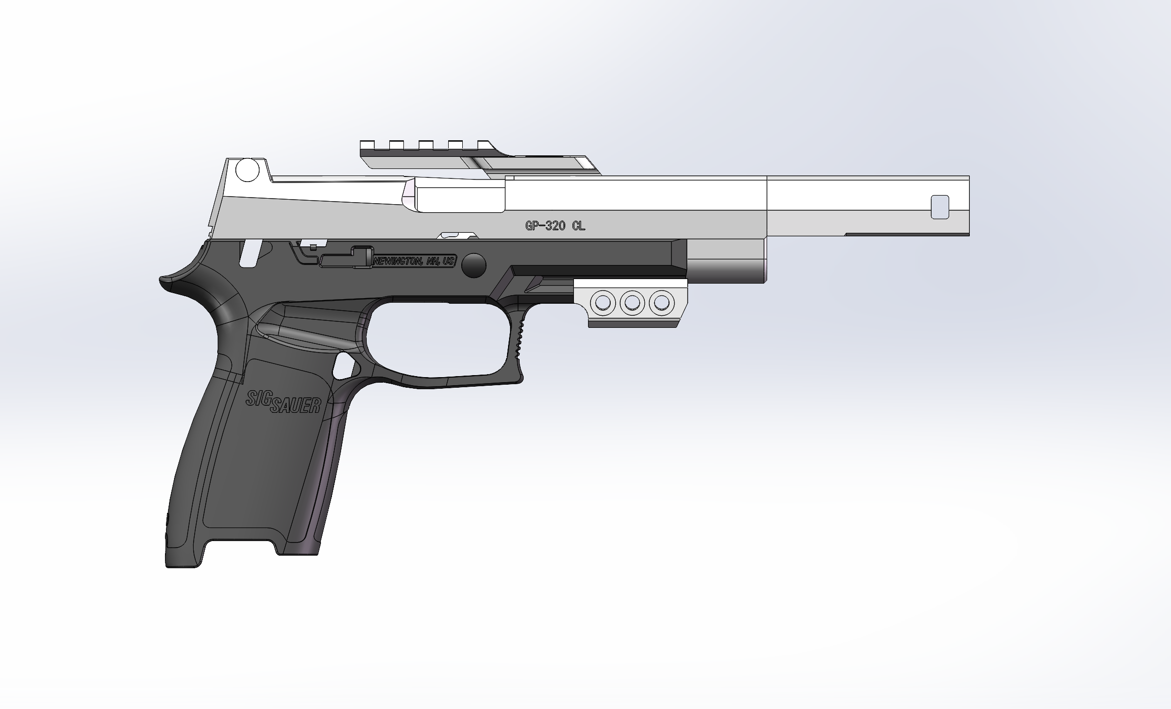 VFC P320 IPSC 包括滑套、枪管、制动器和瞄准镜安装座。四种不同款式供 X5 和 M17 使用。
