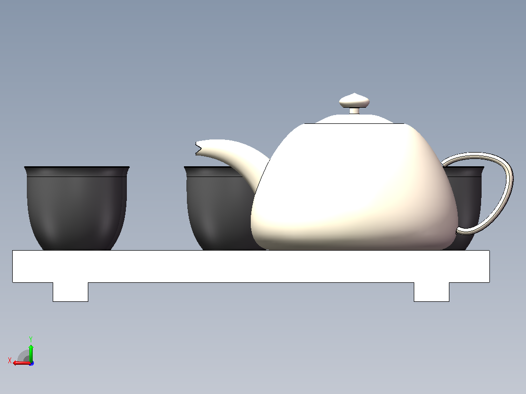 茶壶带盖后视图