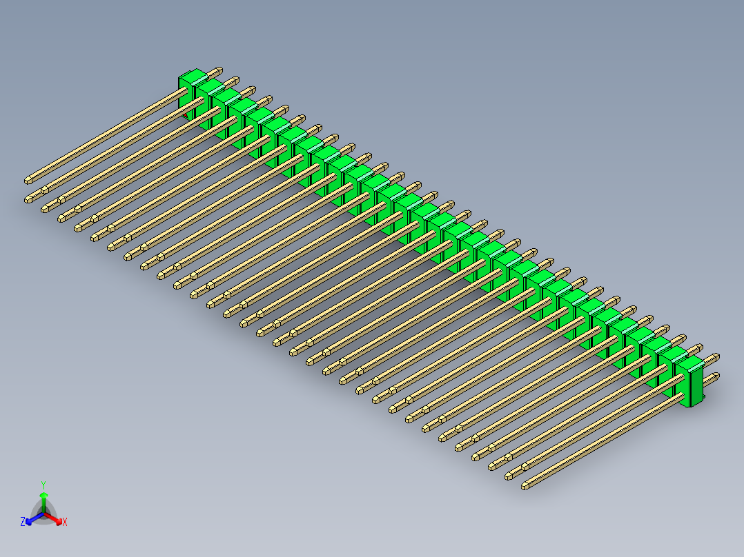 彩色公头100mil（2.54mm）系列-DS1021_green_2x31p_100mil_Type43_rev1.0正等轴测图