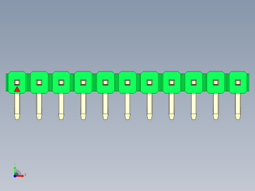 彩色公排针 100mil 2.54mm 系列-DS1022_green_1x11p_100mil_TypeD_rev1.0前视缩略图