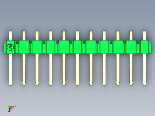 彩色公排针 100mil 2.54mm 系列-DS1022_green_1x11p_100mil_TypeD_rev1.0俯视缩略图