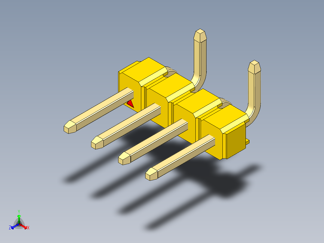 彩色公排针 100mil 2.54mm 系列-DS1022_yellow_04p_100mil_Type_SMT_R2_rev1.0正等轴测图