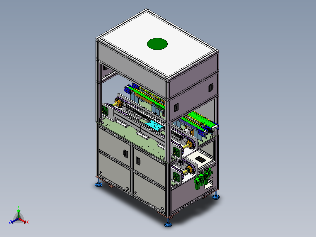 倍速链回流模块、循环流动线体3D模型 非标自动化机械三维正等轴测图