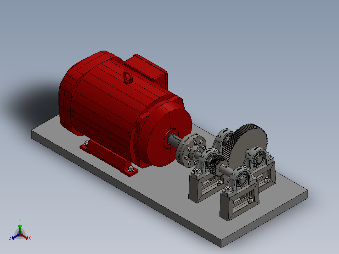 电机齿轮传动正等轴测图