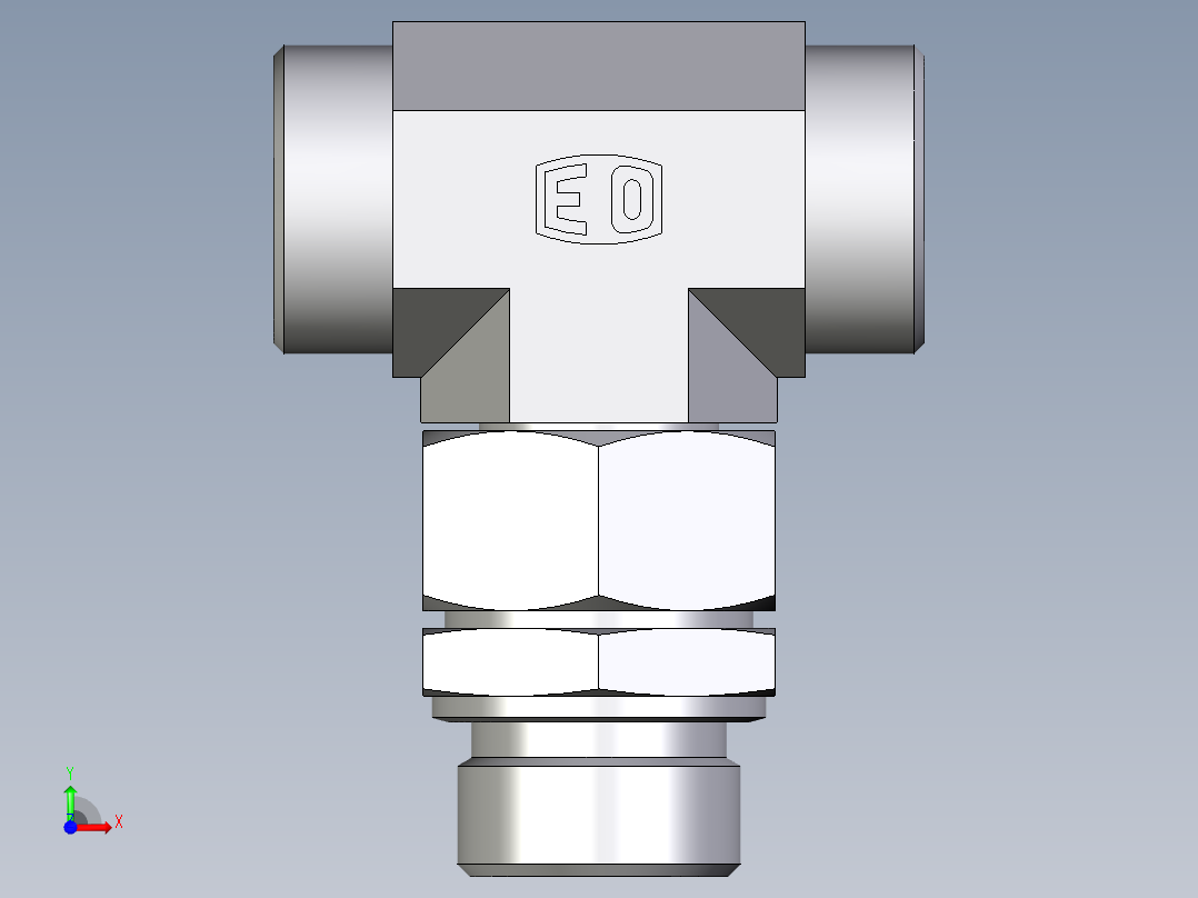卡套式工业通用硬管接头EO_Assembled_adjustable_standpipe_branch_tee_EVT28LMOMD71前视图