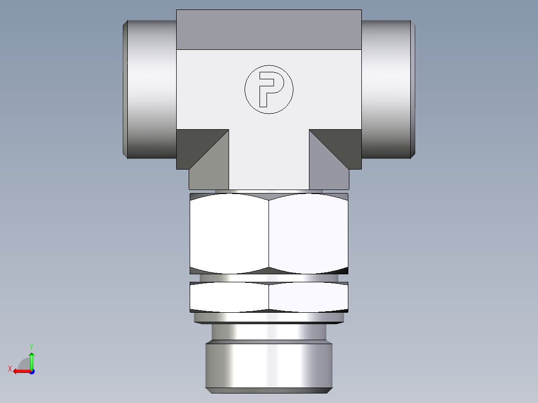 卡套式工业通用硬管接头EO_Assembled_adjustable_standpipe_branch_tee_EVT28LMOMD71后视图