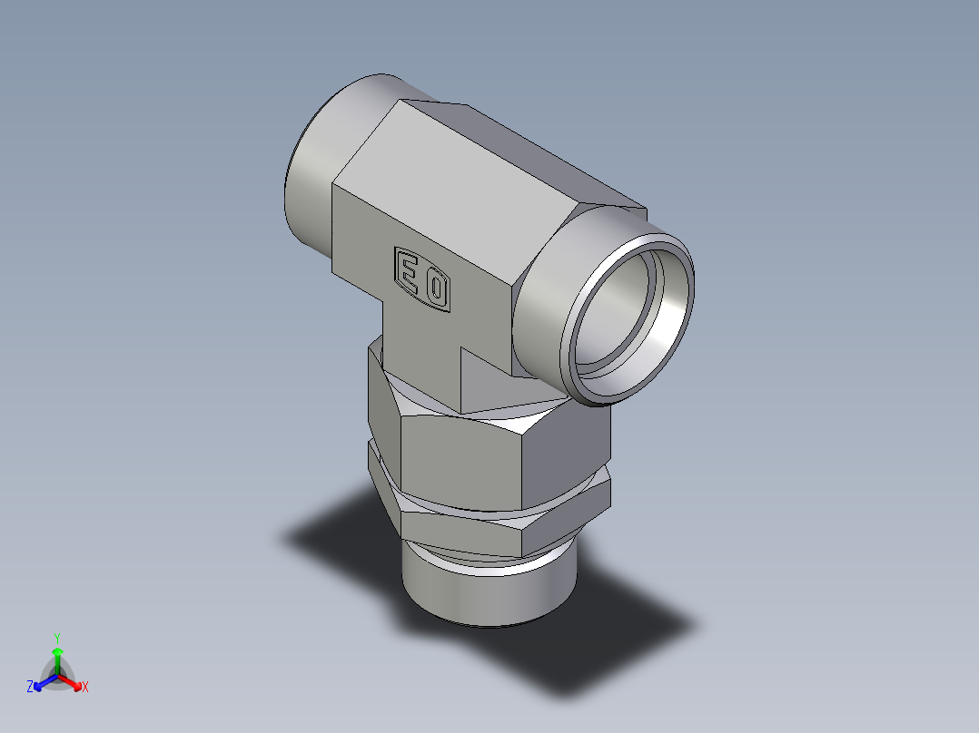 卡套式工业通用硬管接头EO_Assembled_adjustable_standpipe_branch_tee_EVT28LMOMD71正等轴测图