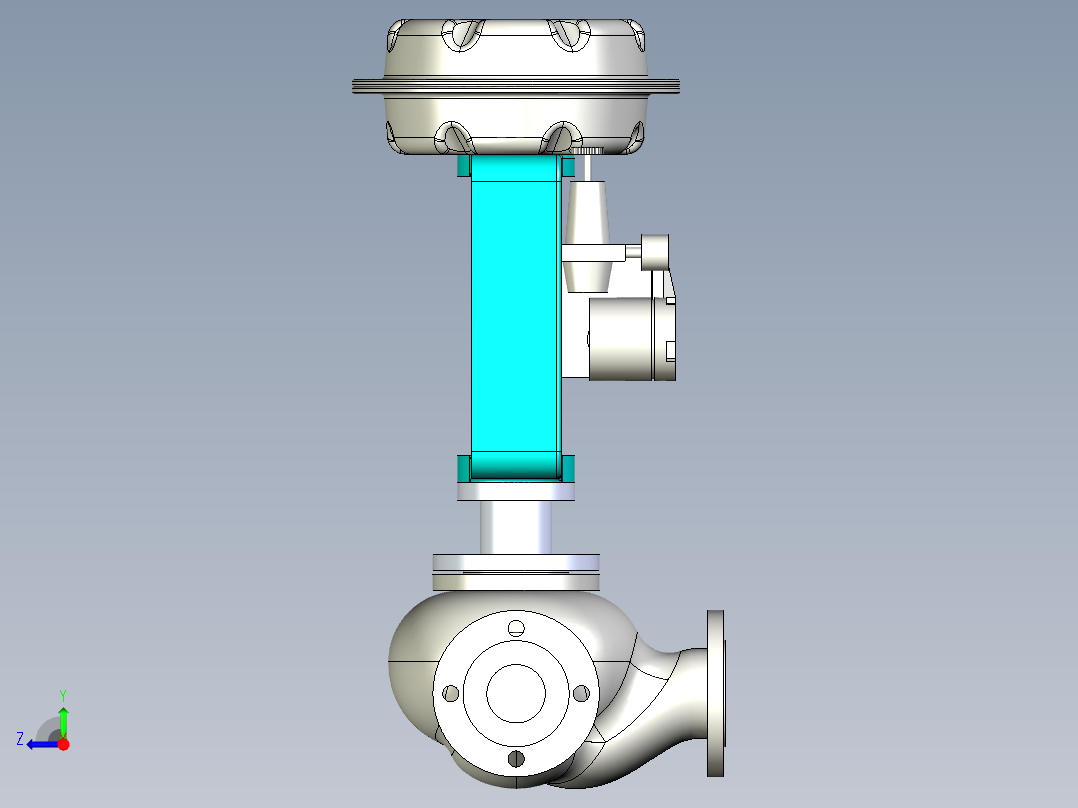 川仪气动薄膜三通调节阀-Dn65右视图