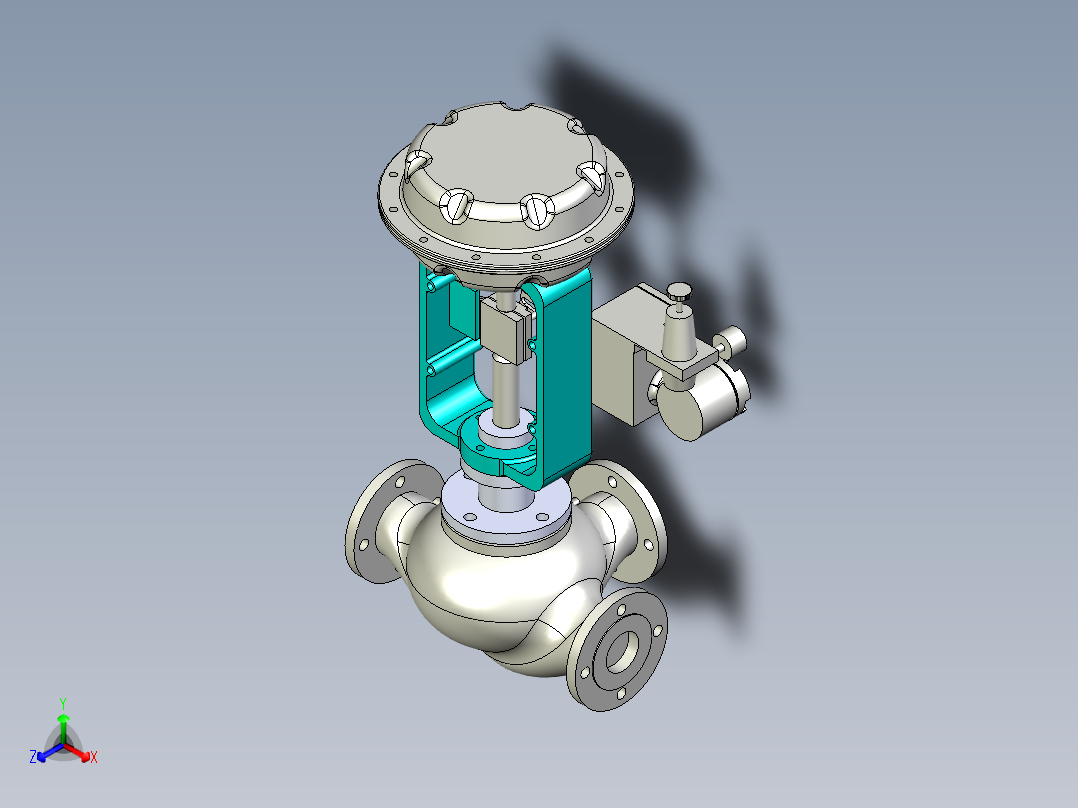 川仪气动薄膜三通调节阀-Dn65正等轴测图