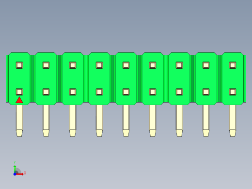 彩色公排针 100mil 2.54mm 系列-DS1022_green_2x09p_100mil_TypeD_rev1.0前视缩略图