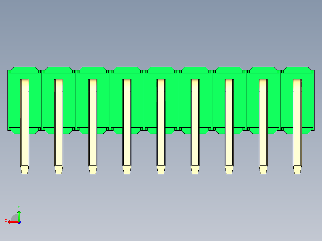 彩色公排针 100mil 2.54mm 系列-DS1022_green_2x09p_100mil_TypeD_rev1.0后视图