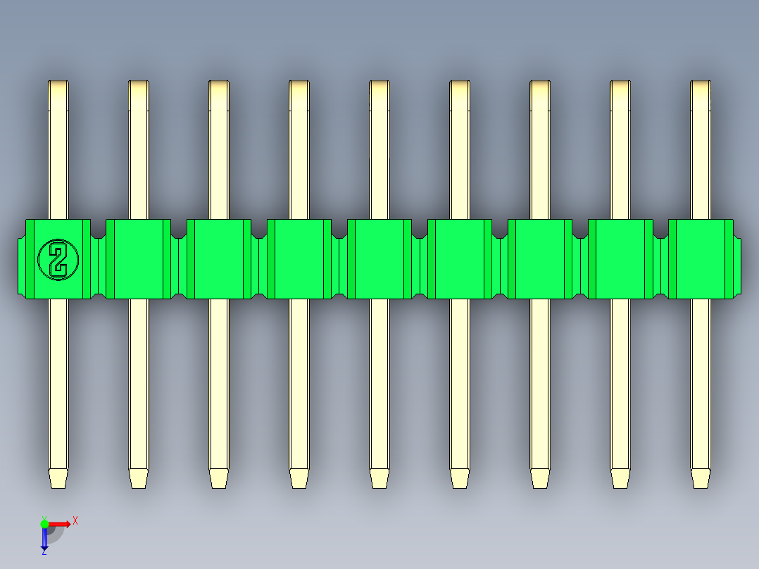 彩色公排针 100mil 2.54mm 系列-DS1022_green_2x09p_100mil_TypeD_rev1.0俯视图