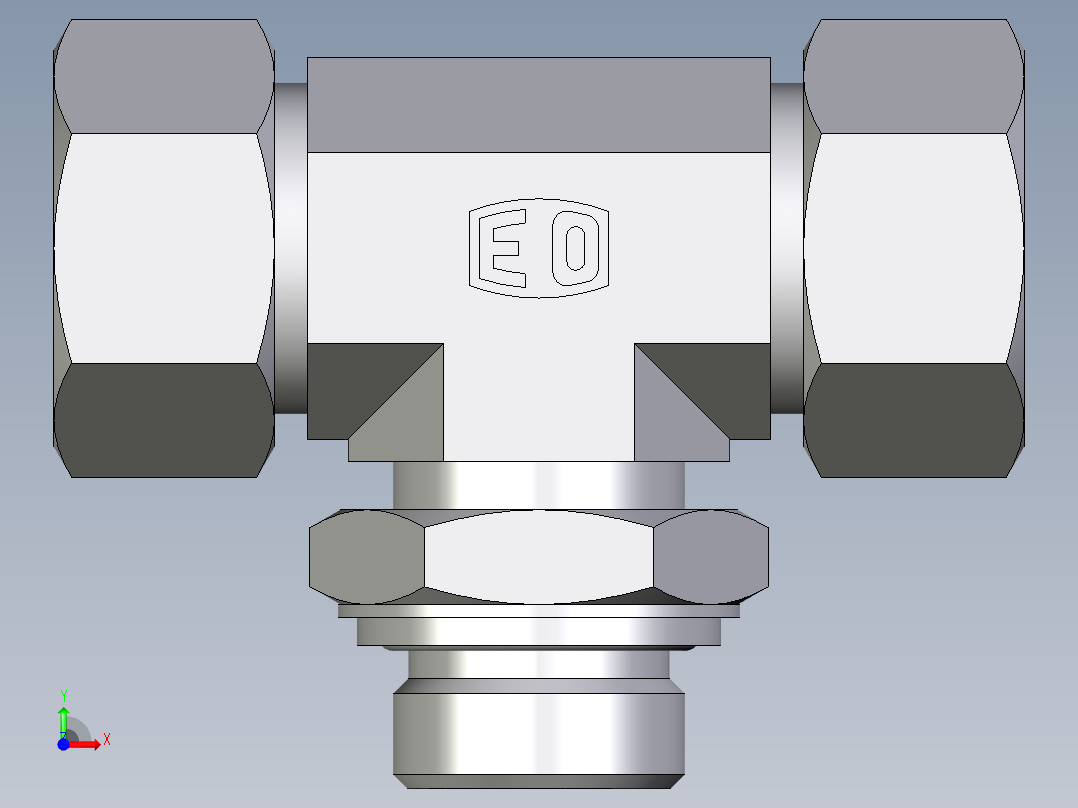 卡套式工业通用硬管接头EO_Adjustable_locknut_branch_tee_TEE22LRCF前视图