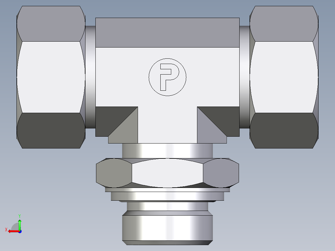 卡套式工业通用硬管接头EO_Adjustable_locknut_branch_tee_TEE22LRCF后视图