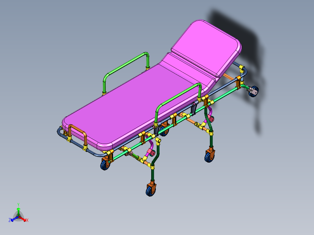 铝合金自动折叠上车救援救护车担架正等轴测图