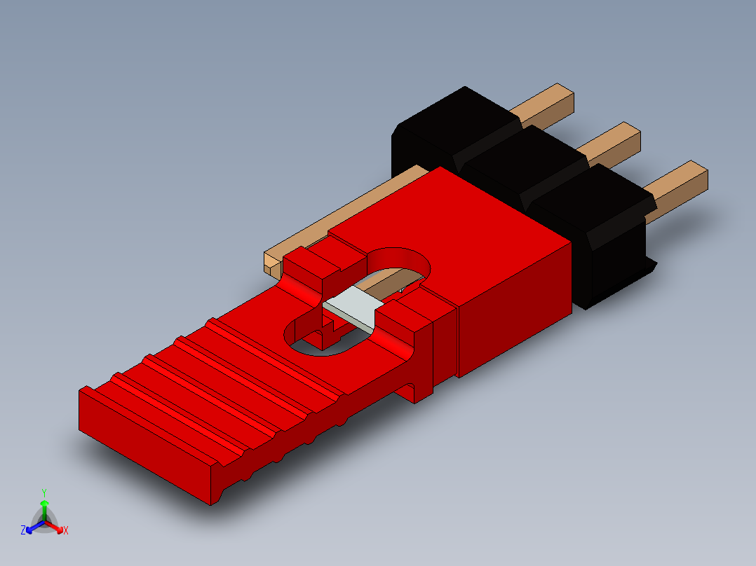 带跳线的排针-pinheader 1x3 and 1 jumper pullback正等轴测图
