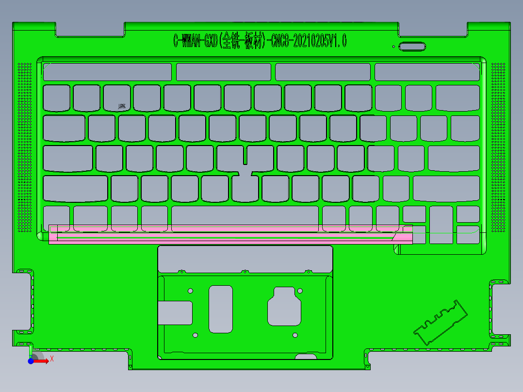 包胶版笔记本外壳铣外观面程序模型前视图