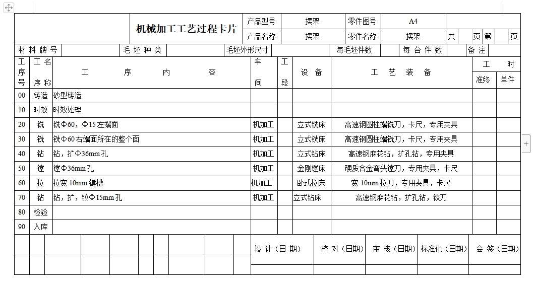 摆架的钻φ15孔夹具设计及加工工艺装备规程含非标5张CAD图