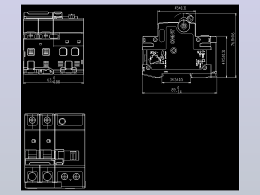 NB8LE-63(6-40A) 2P剩余电流动作断路器外形安装尺寸图202405