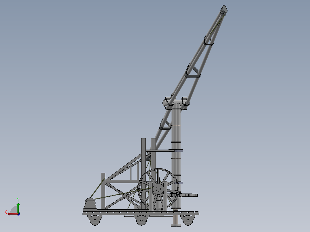 中世纪起重机古代搬运吊机后视图