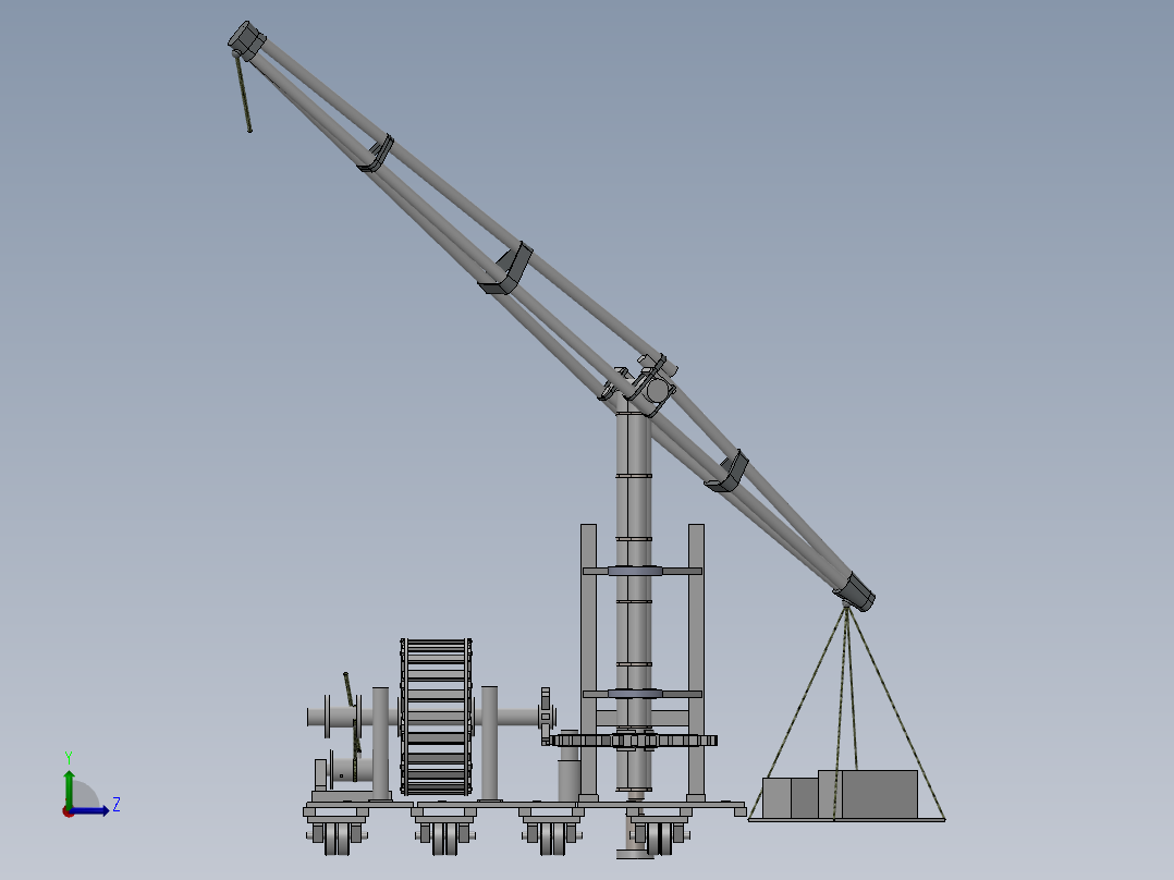 中世纪起重机古代搬运吊机左视图