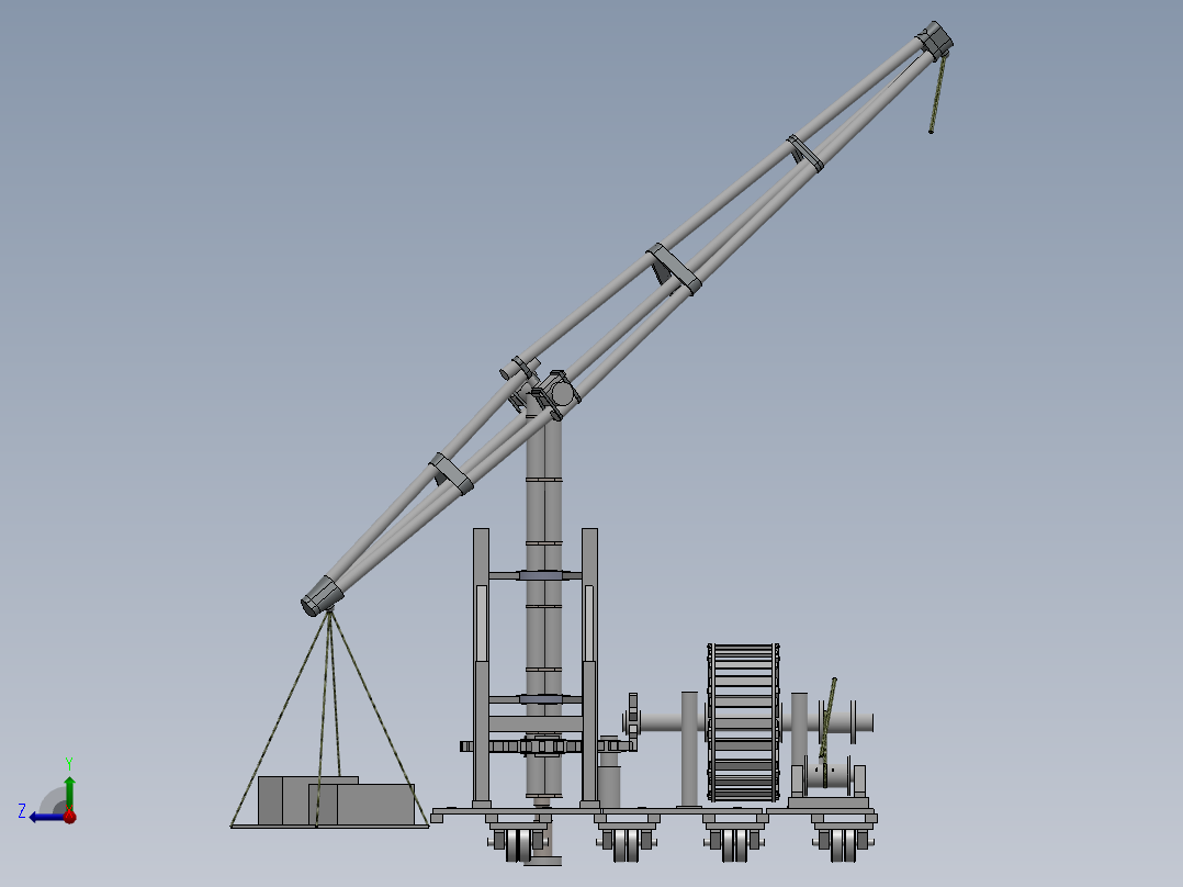 中世纪起重机古代搬运吊机右视图
