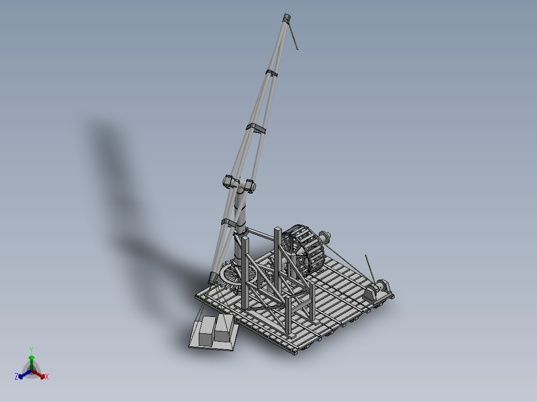 中世纪起重机古代搬运吊机正等轴测图