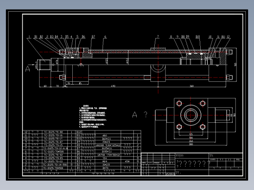 摆动液压油缸cad装配图纸机械设计dwg模型6兆帕125缸径500行程