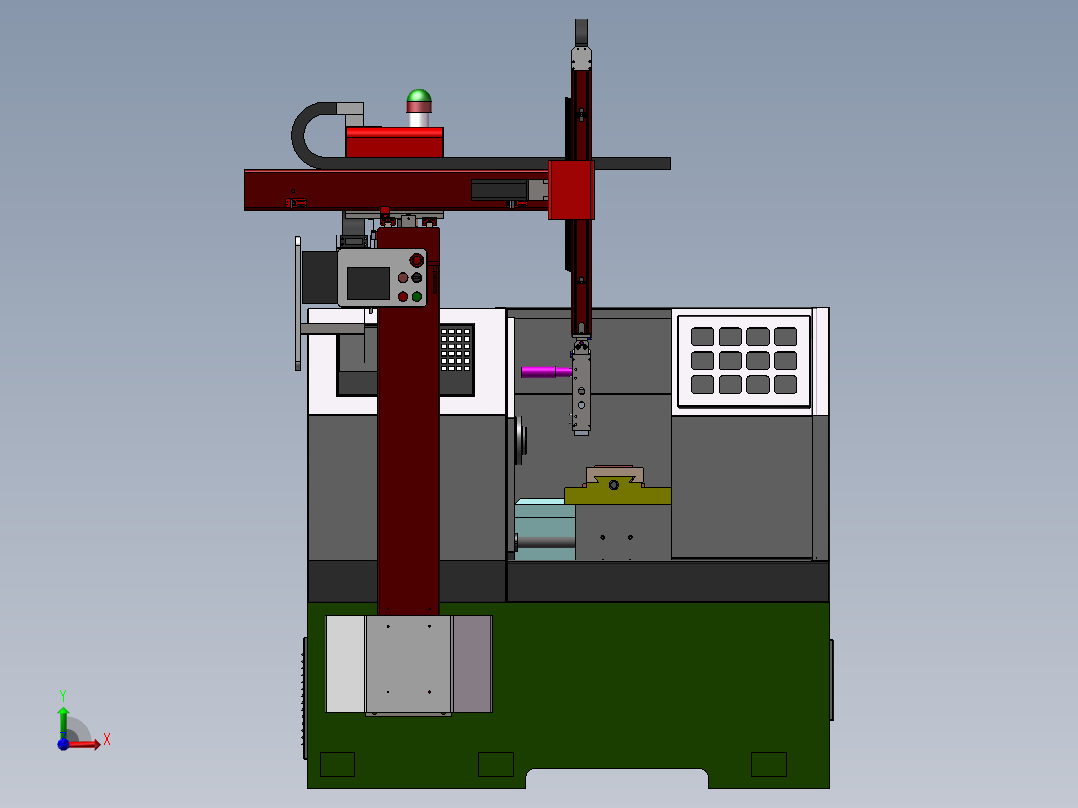 数控车床三轴机械手3d图纸 NCN非标三轴桁架上下料机械手3d模型前视图
